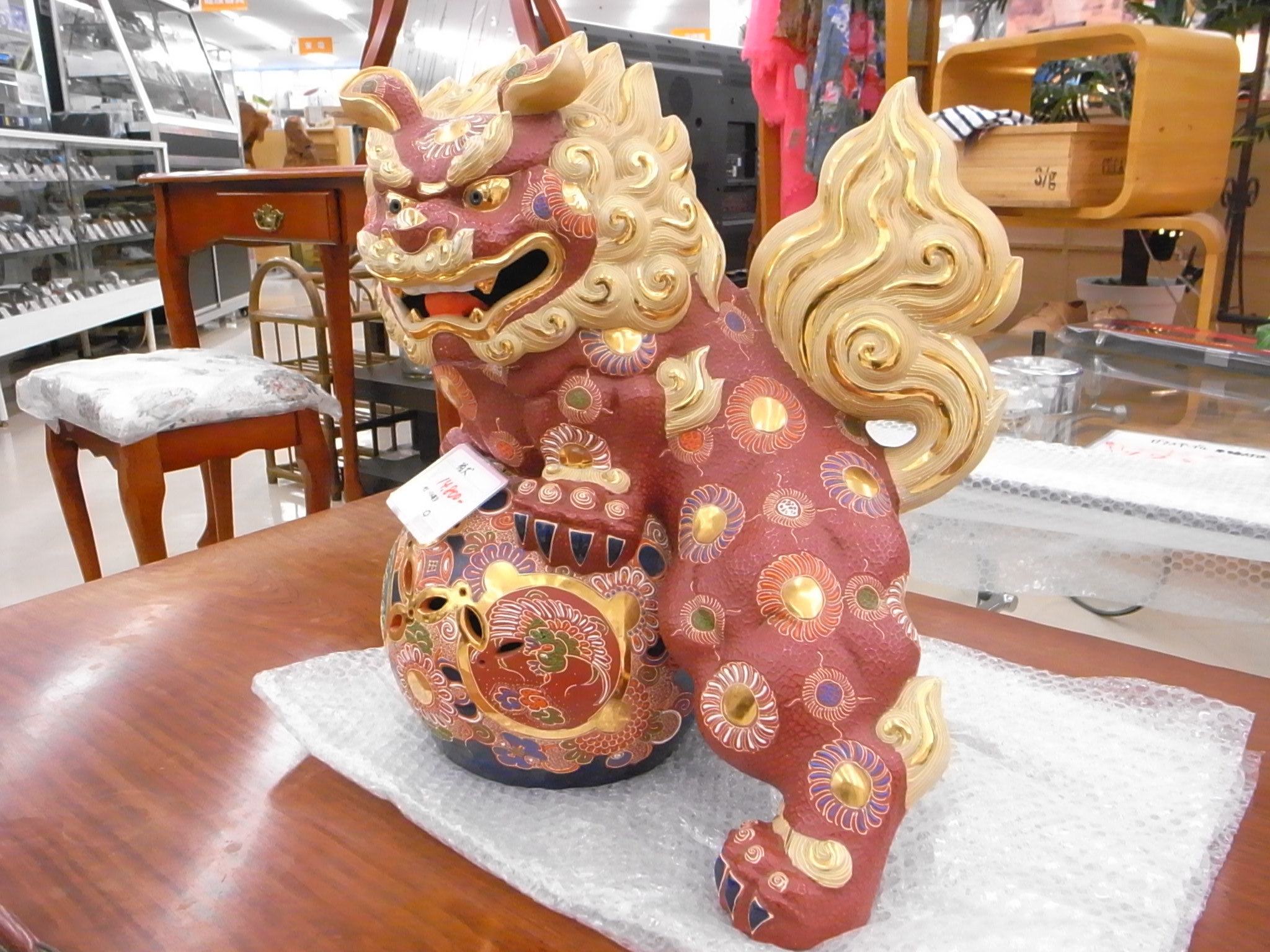 明治時代の九谷焼 獅子 金彩 ☆ 狛犬 縁起物 魔除け 置物 - 工芸品